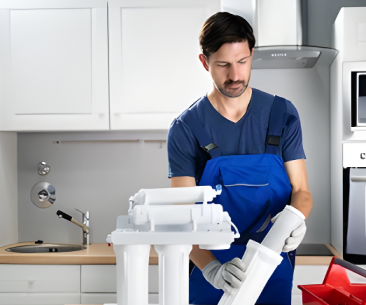 Professional technician servicing RO water purification system